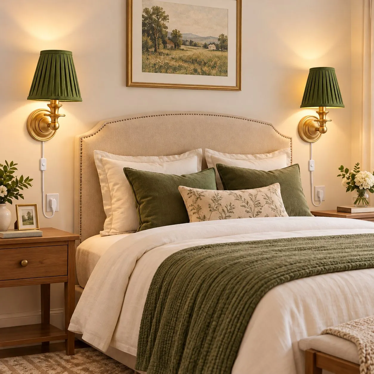 Applique murale Rowan sans fil &agrave; abat-jour pliss&eacute; cylindrique &ndash; Applique murale en tissu &agrave; brancher