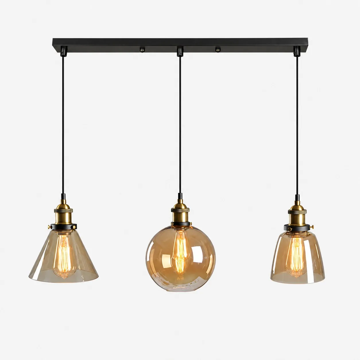Lampadario a sospensione industriale in vetro