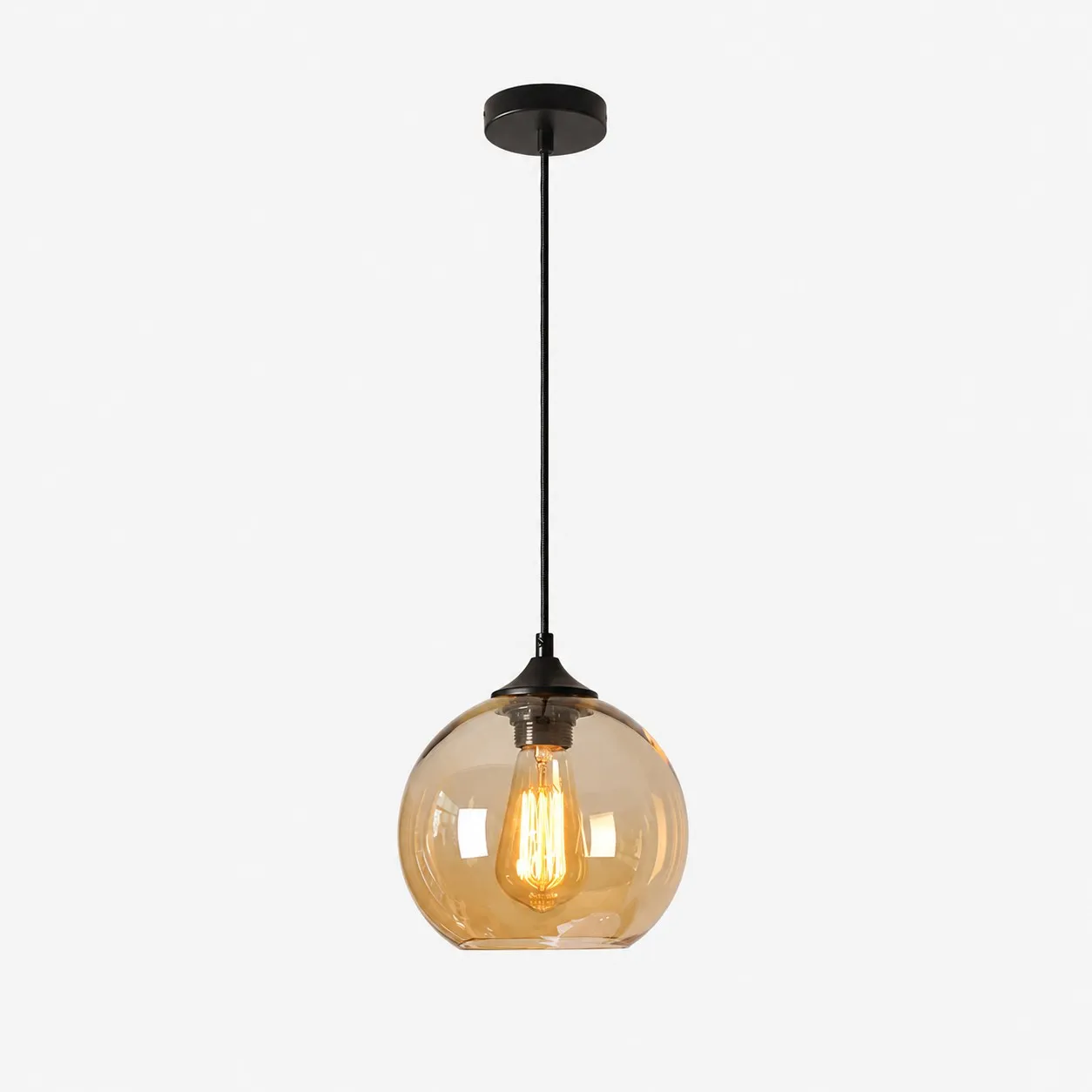 Lampadario a sospensione con globo in vetro grigio fum&eacute;