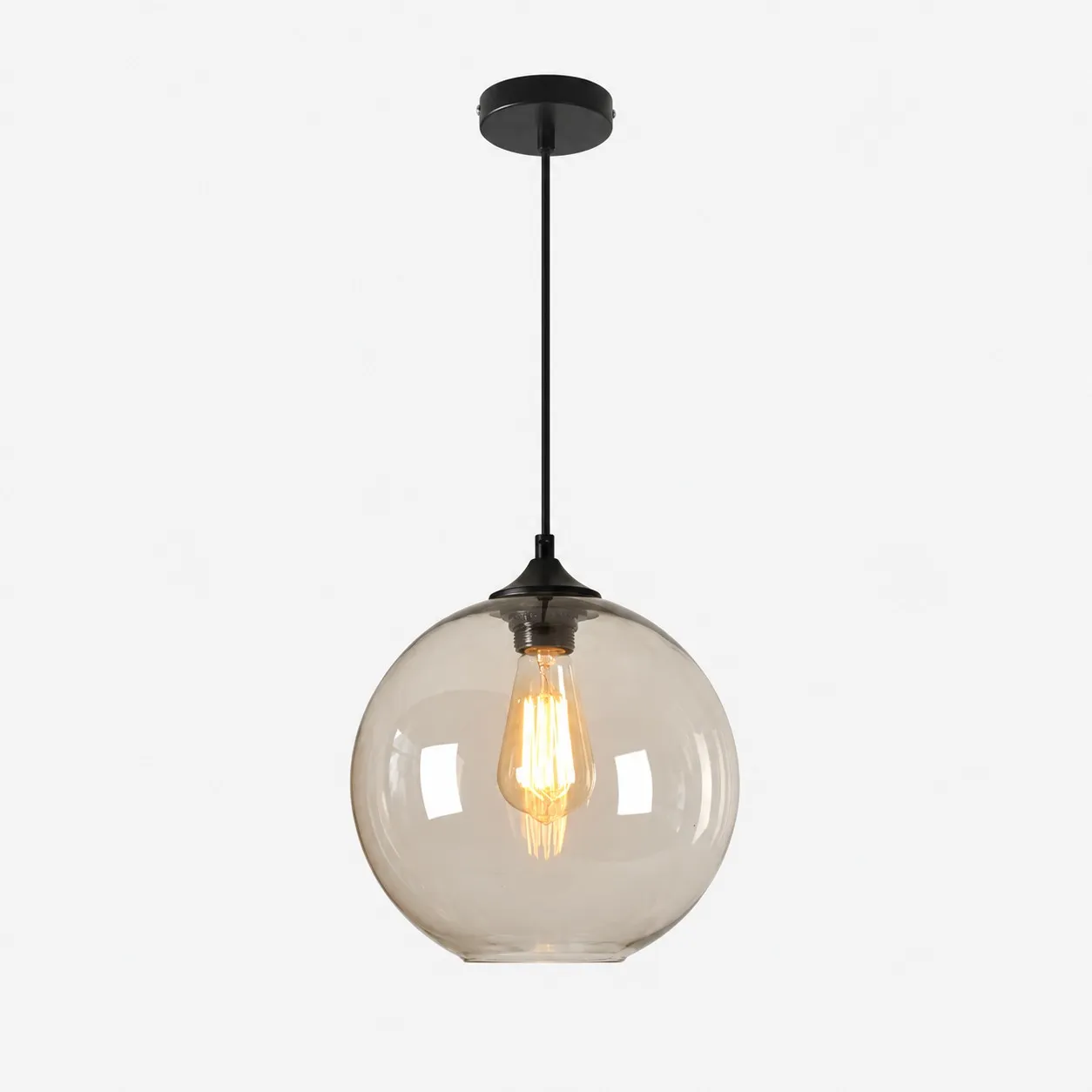 Lampadario a sospensione con globo in vetro grigio fum&eacute;