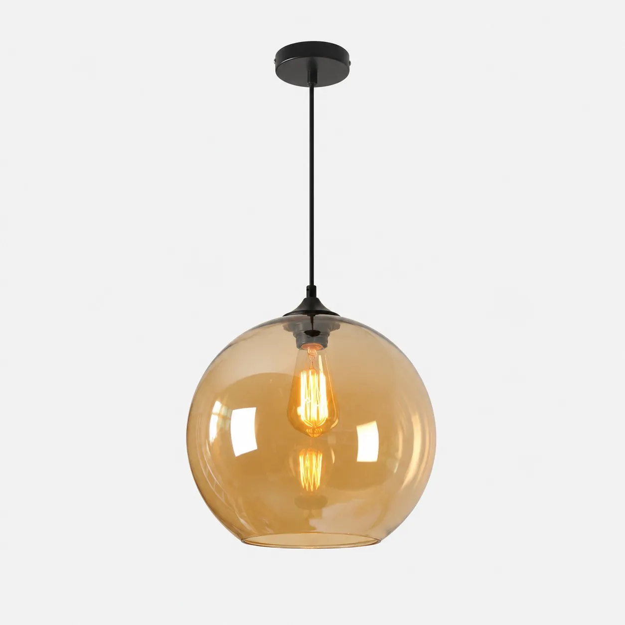 Lampadario a sospensione con globo in vetro grigio fum&eacute;