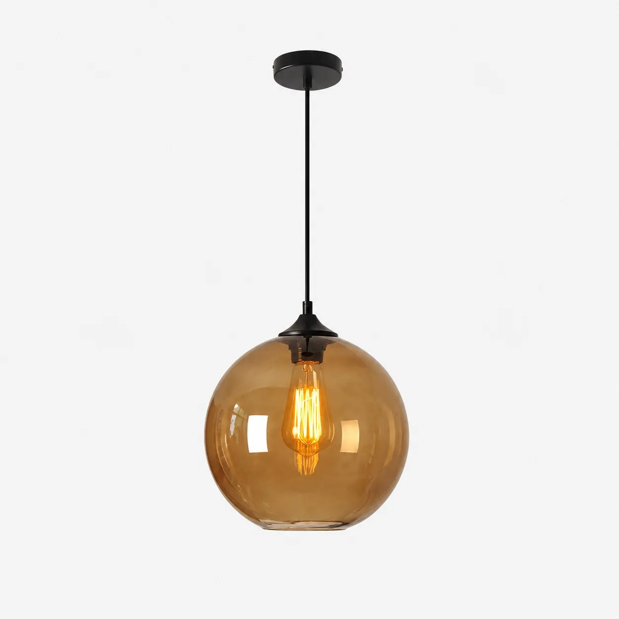 Lampadario a sospensione con globo in vetro grigio fum&eacute;