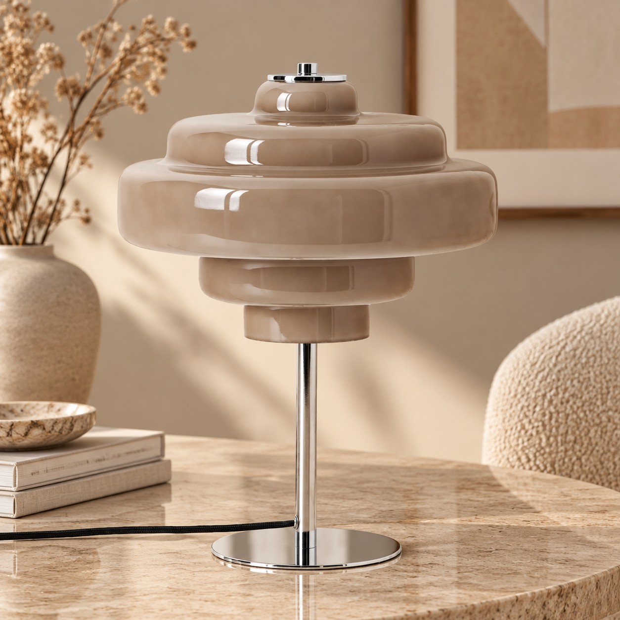 Lampe de table r&eacute;tro Koloro &agrave; plusieurs niveaux en verre avec base chrom&eacute;e, id&eacute;ale pour table de chevet et salon, 30 cm (11,8 po)