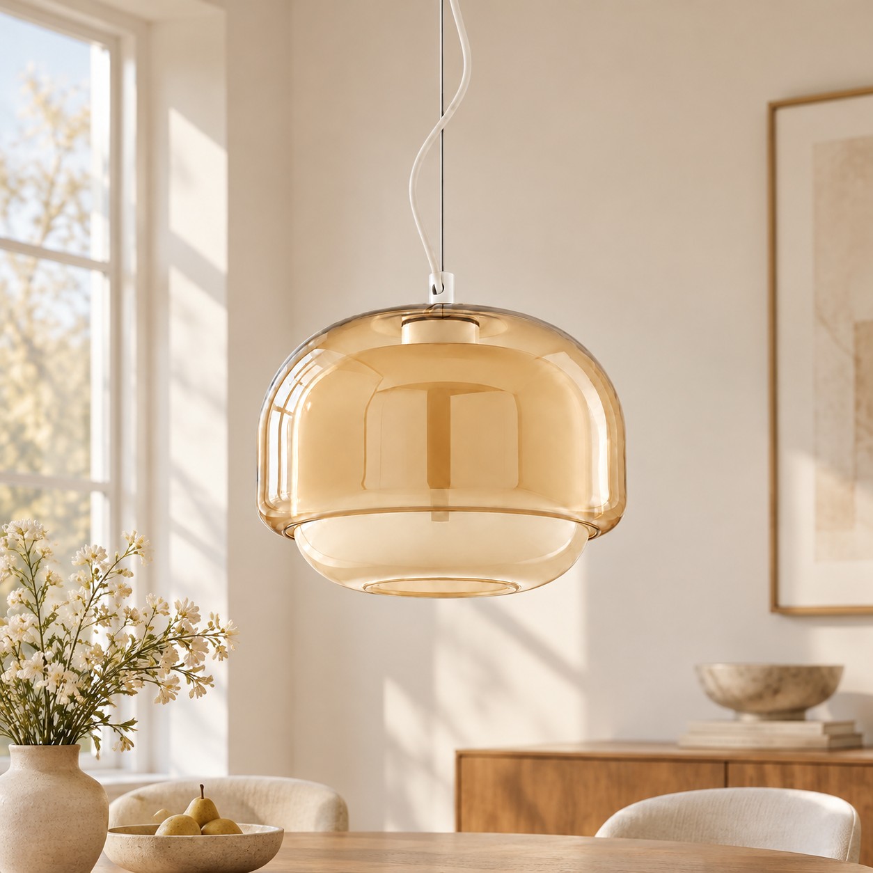 Pericles Dual-Tone Seeded Colored Glass Globe Pendant Light with Frosted Diffuser for Dining and Bedroom, 30.5 cm / 12"