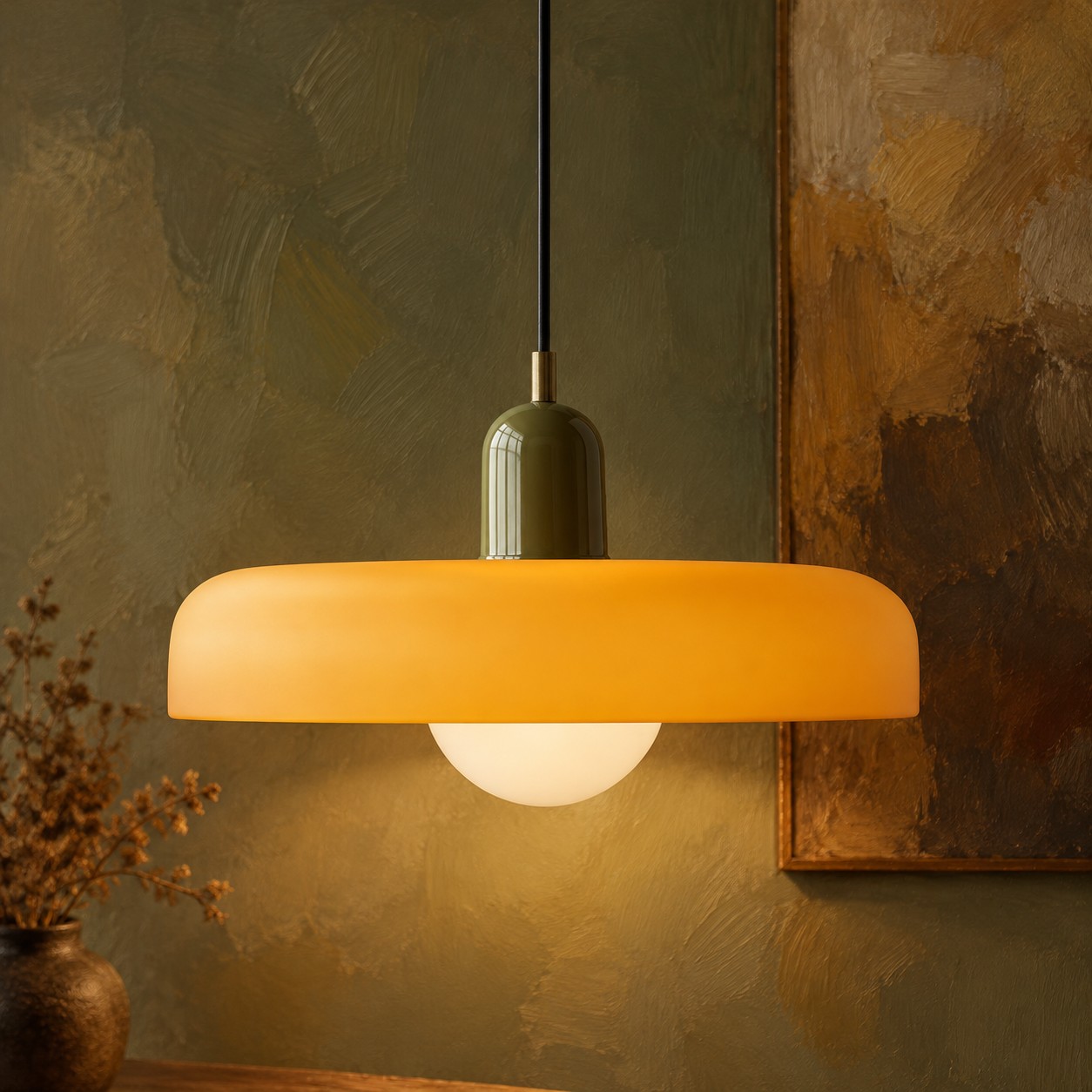 Suspension en verre Morandi Disc Orb pour salle &agrave; manger et salon