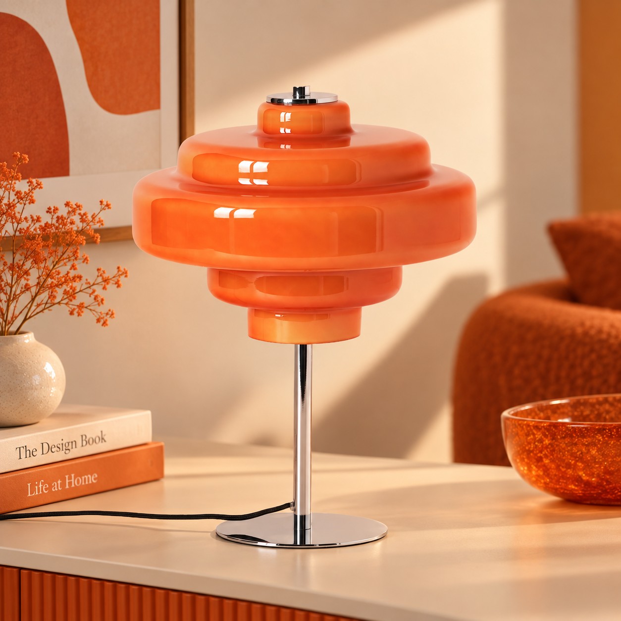 Lampe de table r&eacute;tro Koloro &agrave; plusieurs niveaux en verre avec base chrom&eacute;e, id&eacute;ale pour table de chevet et salon, 30 cm (11,8 po)