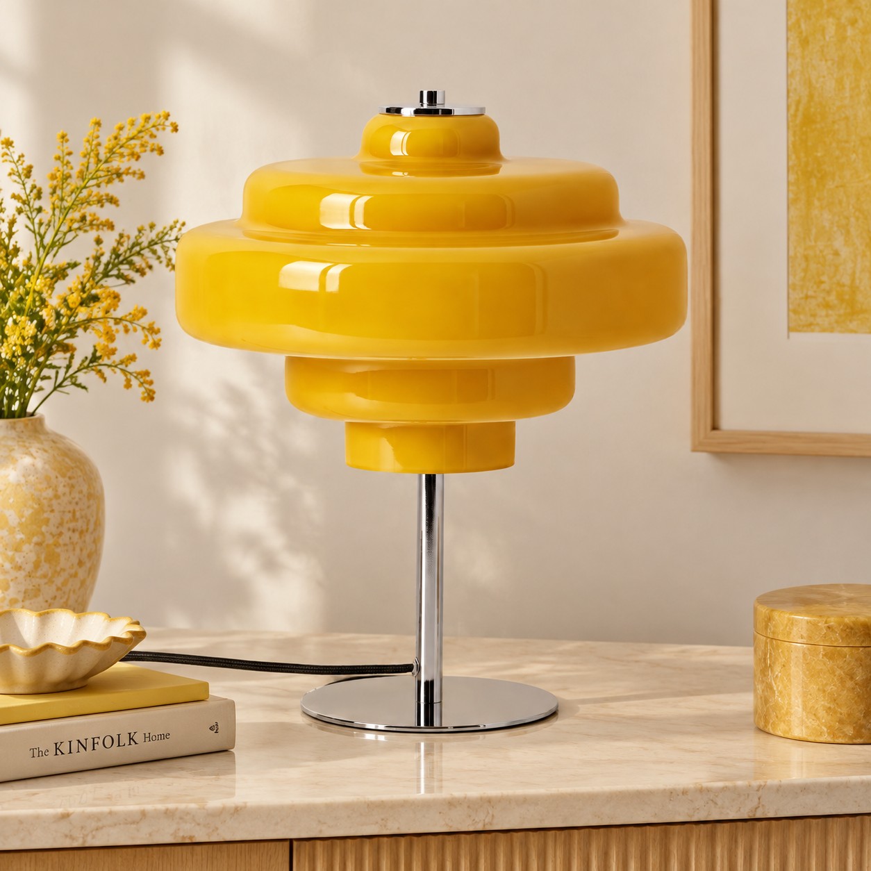 Lampe de table r&eacute;tro Koloro &agrave; plusieurs niveaux en verre avec base chrom&eacute;e, id&eacute;ale pour table de chevet et salon, 30 cm (11,8 po)