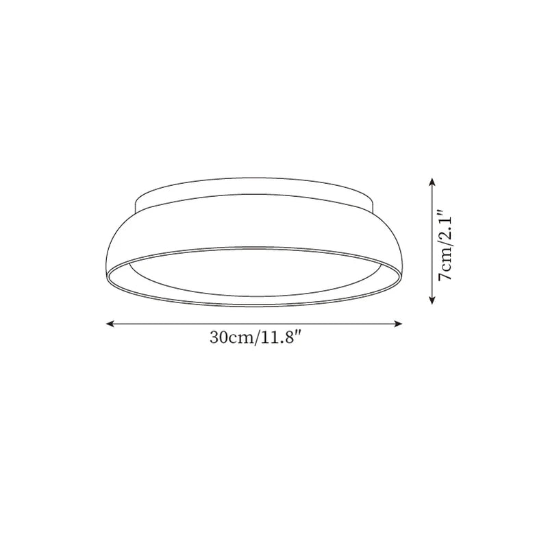 Schéma des dimensions du plafonnier en travertin : Diamètre 30 cm, Hauteur 7 cm
