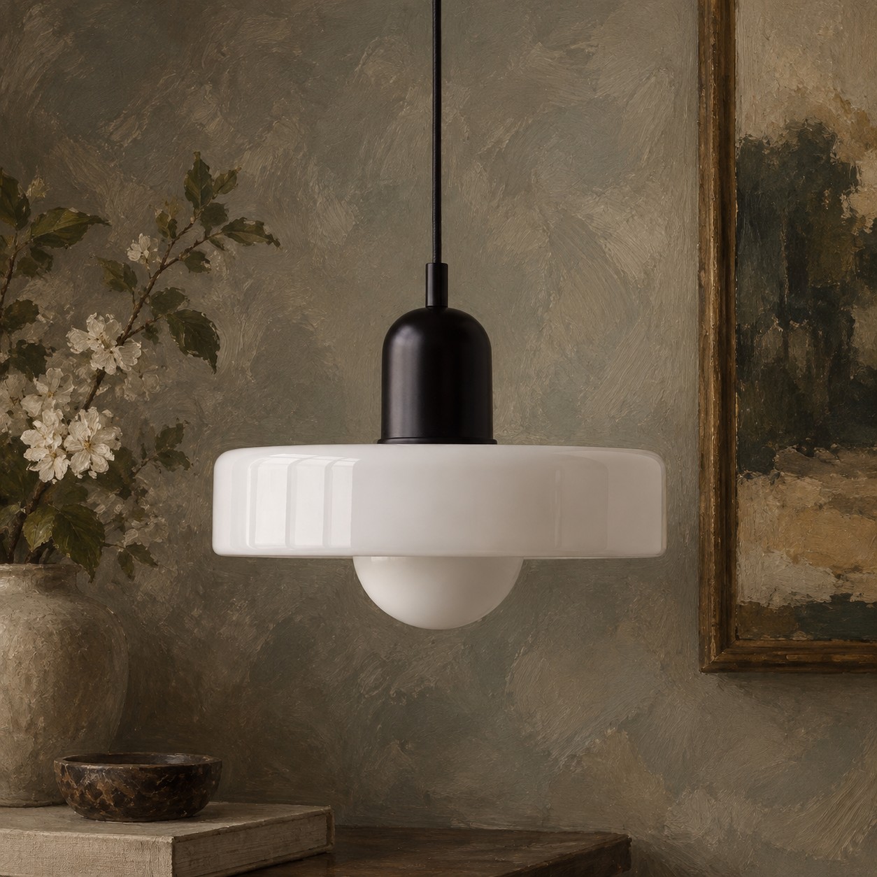 Suspension en verre Morandi Disc Orb pour salle &agrave; manger et salon