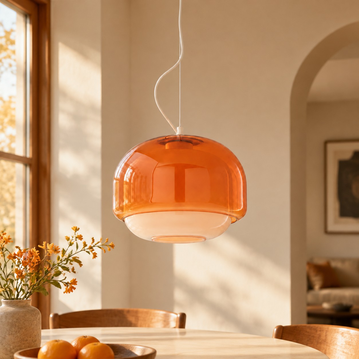 Pericles Dual-Tone Seeded Colored Glass Globe Pendant Light with Frosted Diffuser for Dining and Bedroom, 30.5 cm / 12"