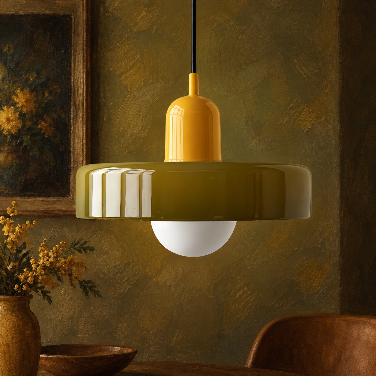 Suspension en verre Morandi Disc Orb pour salle &agrave; manger et salon