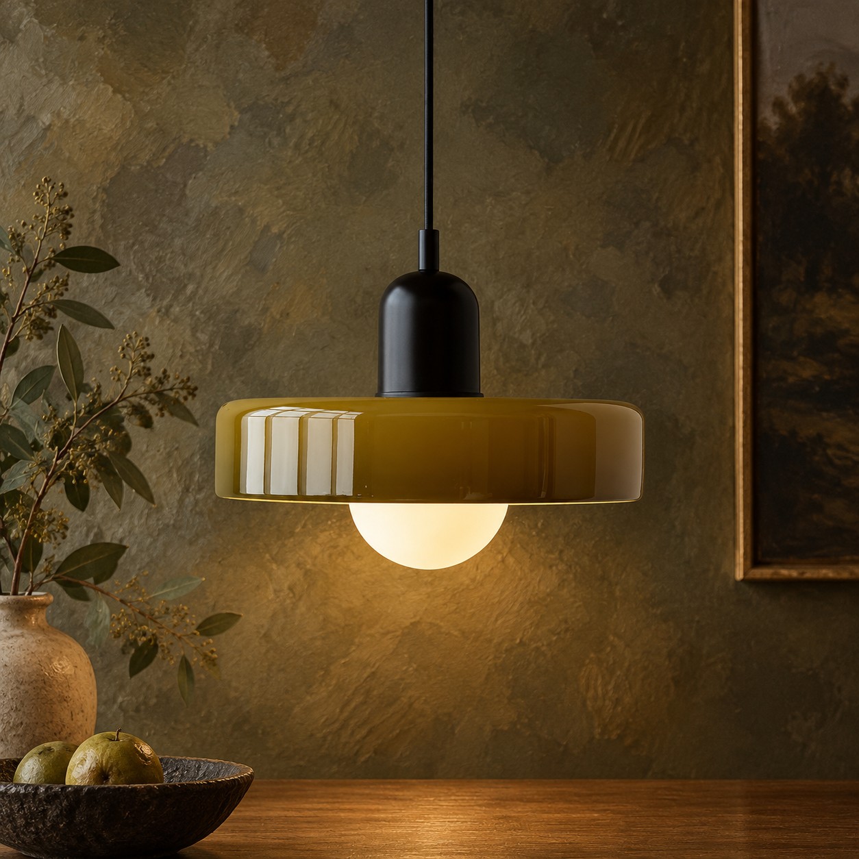 Suspension en verre Morandi Disc Orb pour salle &agrave; manger et salon