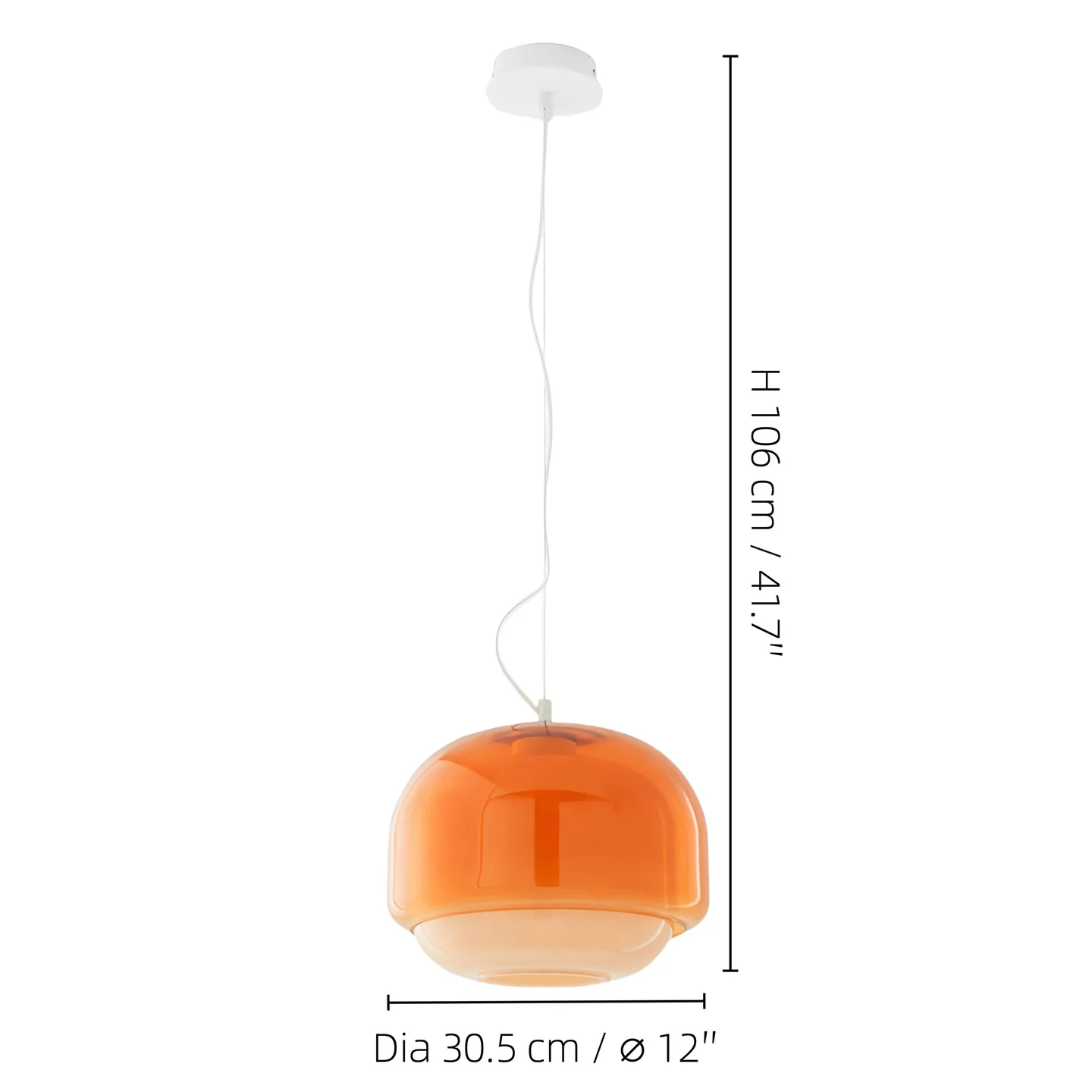 Pericles spherical glass pendant size Dia 30.5 cm total H 106 cm