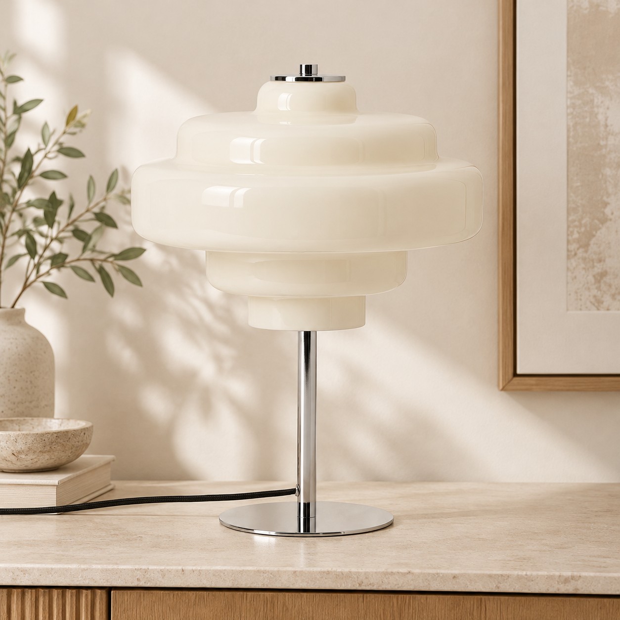 Lampe de table r&eacute;tro Koloro &agrave; plusieurs niveaux en verre avec base chrom&eacute;e, id&eacute;ale pour table de chevet et salon, 30 cm (11,8 po)