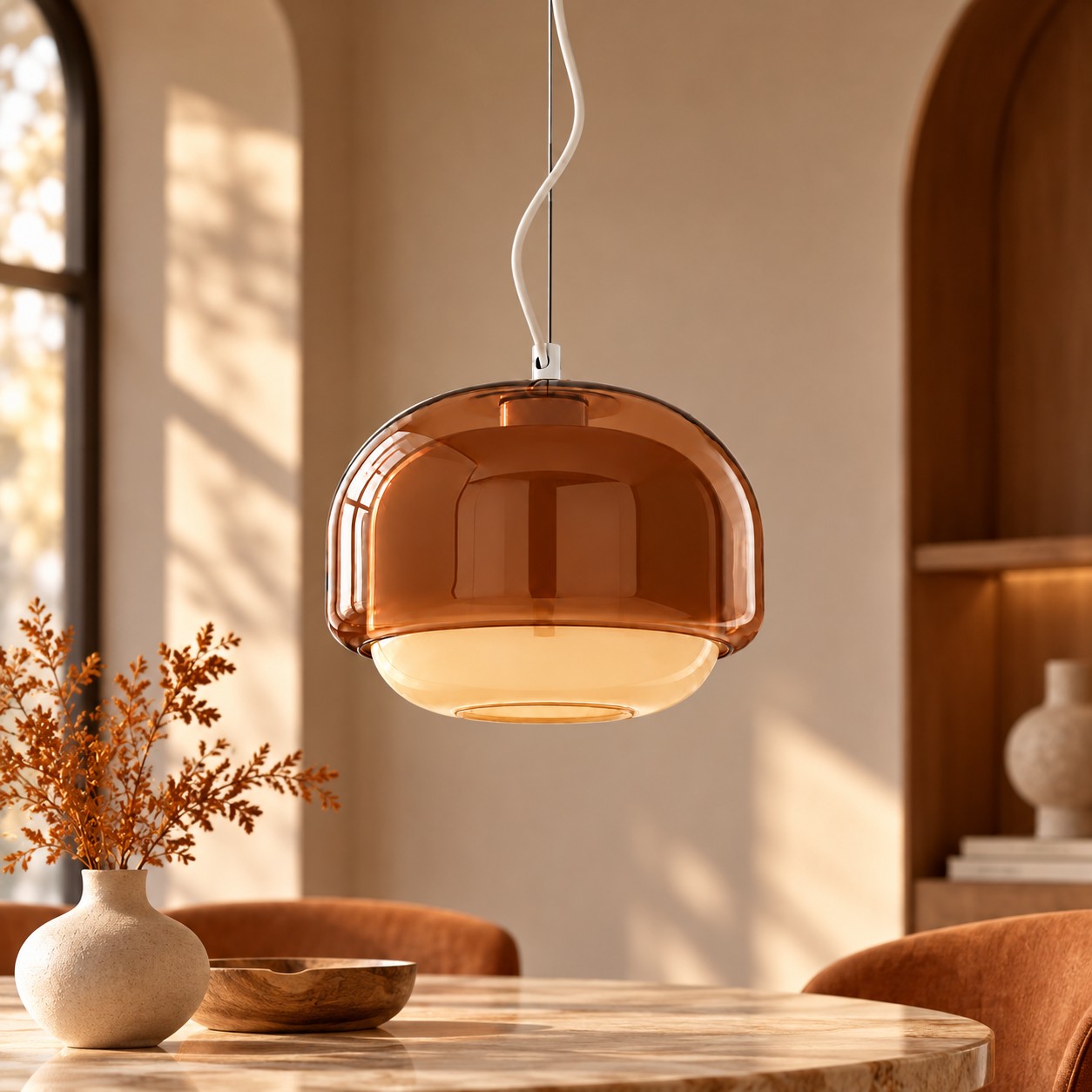 Pericles Dual-Tone Seeded Colored Glass Globe Pendant Light with Frosted Diffuser for Dining and Bedroom, 30.5 cm / 12"