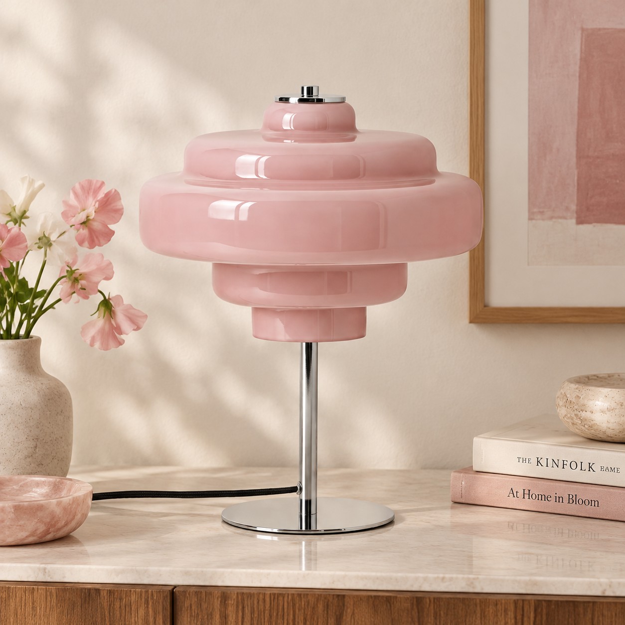 Lampe de table r&eacute;tro Koloro &agrave; plusieurs niveaux en verre avec base chrom&eacute;e, id&eacute;ale pour table de chevet et salon, 30 cm (11,8 po)