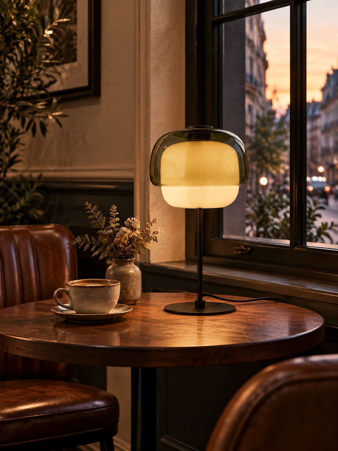 Lampe Périclès gris-vert près de la fenêtre d'un café