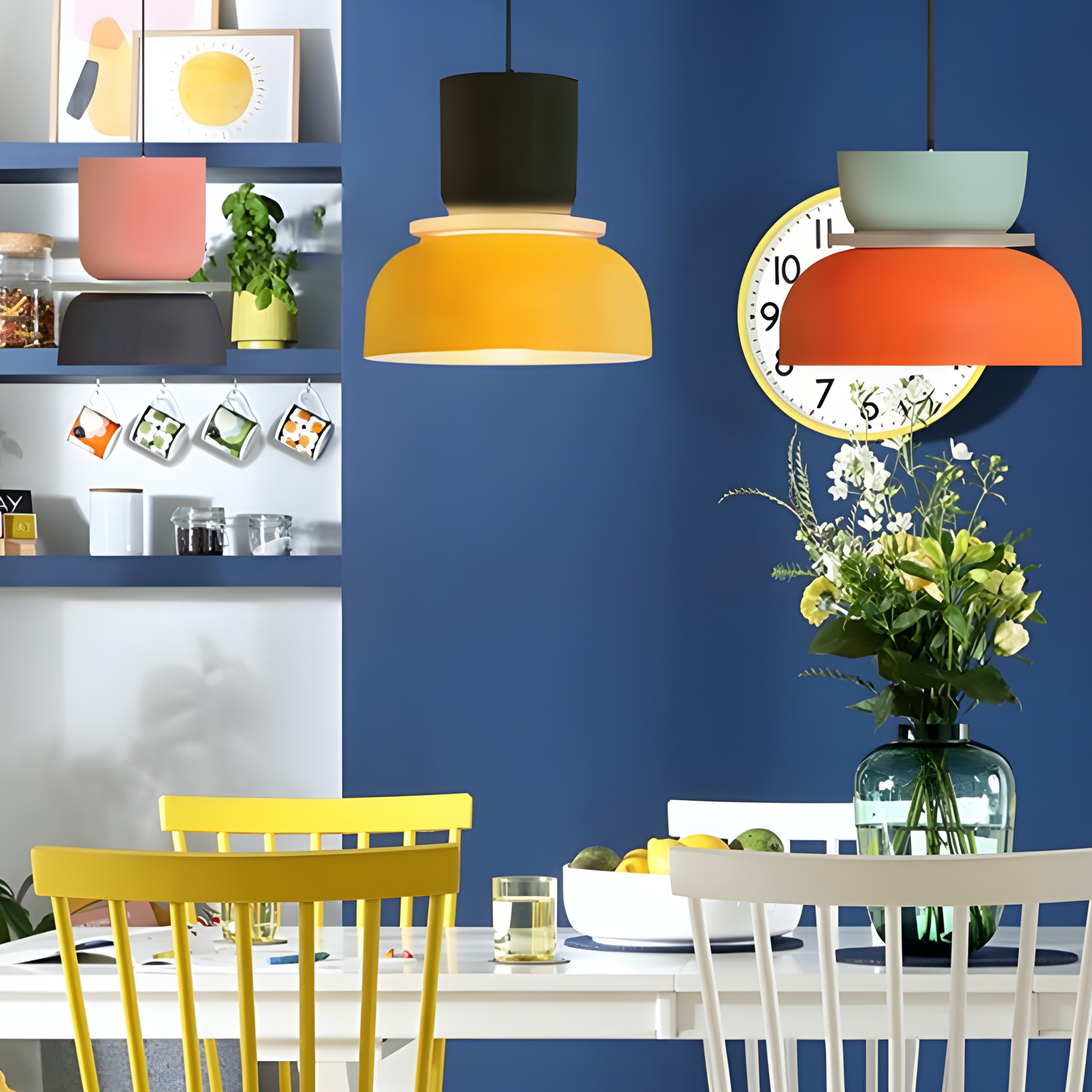 Bunte H&auml;ngeleuchte mit Schalenschirm