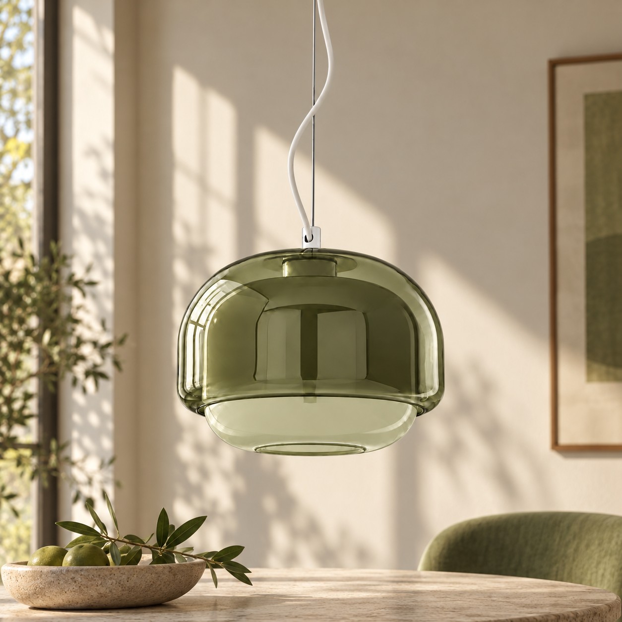 Pericles Dual-Tone Seeded Colored Glass Globe Pendant Light with Frosted Diffuser for Dining and Bedroom, 30.5 cm / 12"