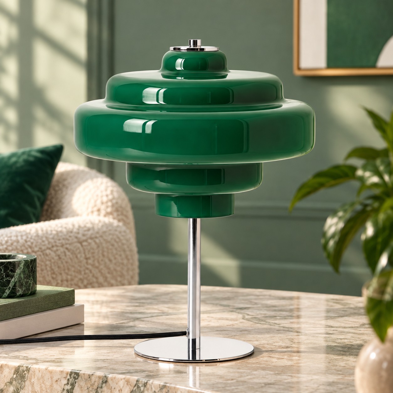 Lampe de table r&eacute;tro Koloro &agrave; plusieurs niveaux en verre avec base chrom&eacute;e, id&eacute;ale pour table de chevet et salon, 30 cm (11,8 po)
