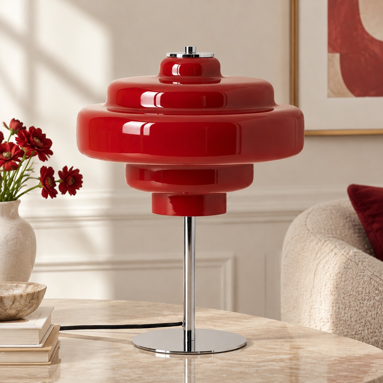 Lampe de table r&eacute;tro Koloro &agrave; plusieurs niveaux en verre avec base chrom&eacute;e, id&eacute;ale pour table de chevet et salon, 30 cm (11,8 po)